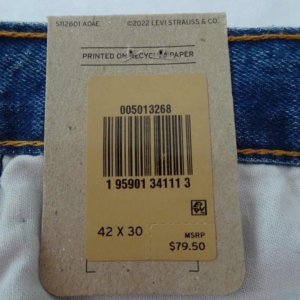Levi's 501 Jeans Men's Size 42x30 Blue Denim Button Fly Stretch Distressed - Picture 7 of 10